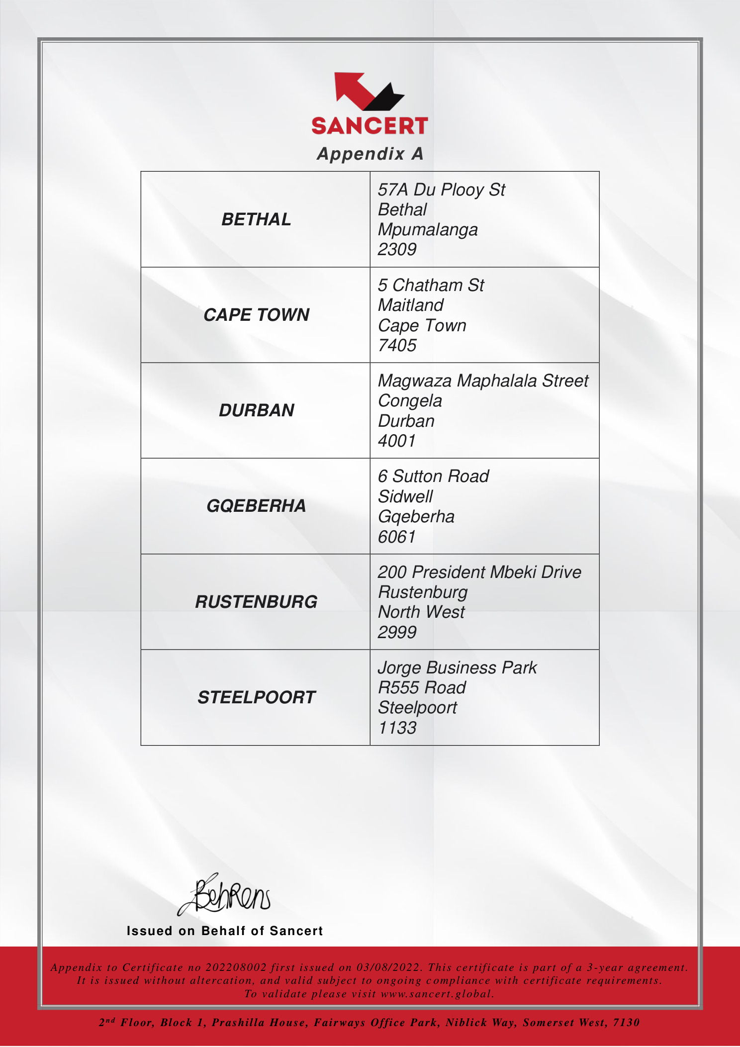 Appendix A of Zhou's Enterprise International Trade ISO 9001:2015 certificate